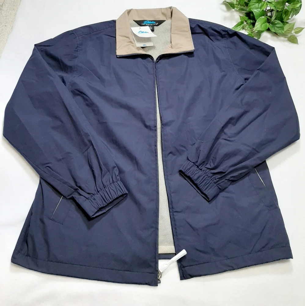 Tri-Mountain Navy Blue Tan Full‎ Zip Jacket Size XL